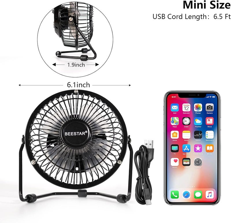 Beestar 4 Inch Mini Fan with Metal Construction,Powerful USB Powered,360° Rotation desk Personal Cooling Usb fans small quiet for Home Office Bedroom - Image 5